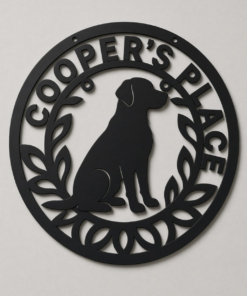 Personalized Custom Metal Sign Sitting Dog Family Ring